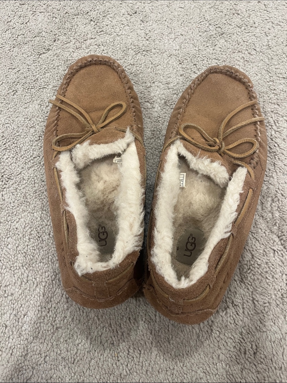 UGG Chestnut Suede Shearling-lined Moccasin Slippers